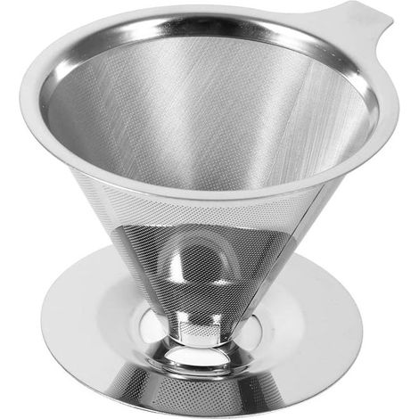 Filtre à café en acier inoxydable, lavable à l'eau et permanent, avec plateau égouttoir léger à double maille pour un café parfait. Petit format / 300 mailles avec base.