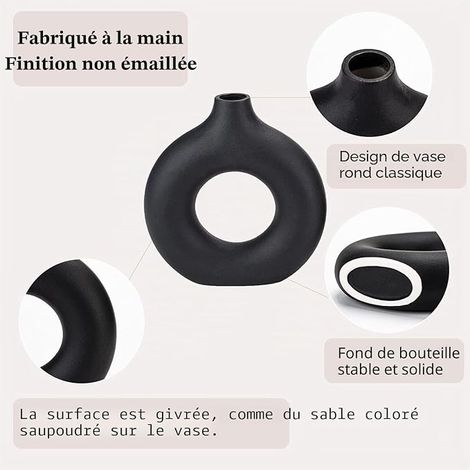 Set Black Ceramic Donut Vase Home Decor Modern Round Matte Vase Pampas Grass Minimalist Nordic Style (1/4)