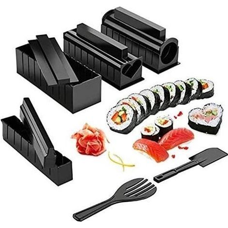 Sushi-Form, Sushi-Set, Küchen-Sushi-Maschine, Utensilien mit Rollmatte für perfekt runde Maki/Sushi, 10-teilig (1/4)