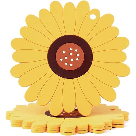 Sous-Plat - Silicone Alimentaire - Résistant -40 °C à 200 °C - Pour Assiettes Bols Verres - Motif Tournesol - Lot de 3 Tailles (1/5)