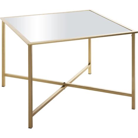 Table d'appoint en métal doré, Miroir 5 mm, Table de Salon carrée - Dimensions : L 60 x H 45 x P 60 cm Style : Art déco (1/5)