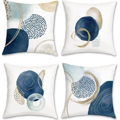 Housse de Coussin Abstrait Boho 45 x 45 cm Milieu du Siècle Minimaliste Moderne Géométrique Bleu Décoratif Taie d'oreiller pour Canapé Chambre Maison Décoration 4 Pièces (1/5)