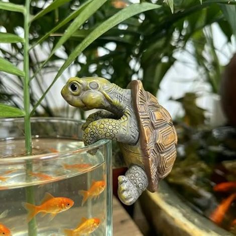 Mini Tortue Deko Jardin, Statue Tortue pour Petit Bassin, Ornement Extérieur Résistant aux Intempéries pour Bassin Balcon Terrasse (Tortue Grimpeuse) (1/5)