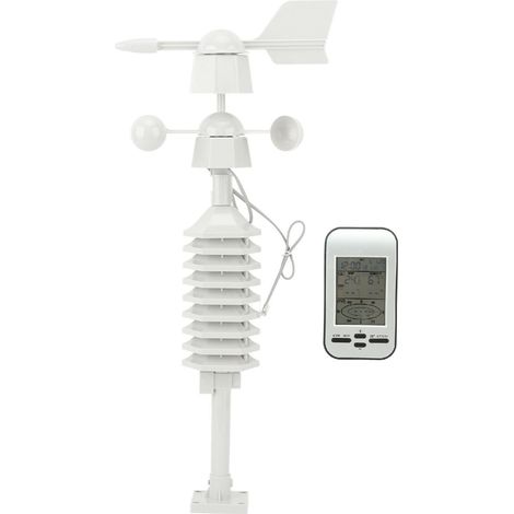 Station météo sans fil compacte pour maison : thermomètre, hygromètre, anémomètre avec direction du vent, réveil intégré, modèle intérieur/extérieur multifonction (piles non fournies). (1/5)