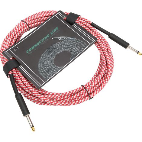 Audiokabel für Musikinstrumente, geflochtene Abschirmung, Verlängerungskabel mit vernickeltem Stecker, 6 Meter (Rot) (1/5)