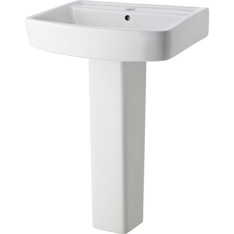 Forsbrook Square 1 Tap Hole Bathroom Basin Sink & Full Pedestal - 600mm