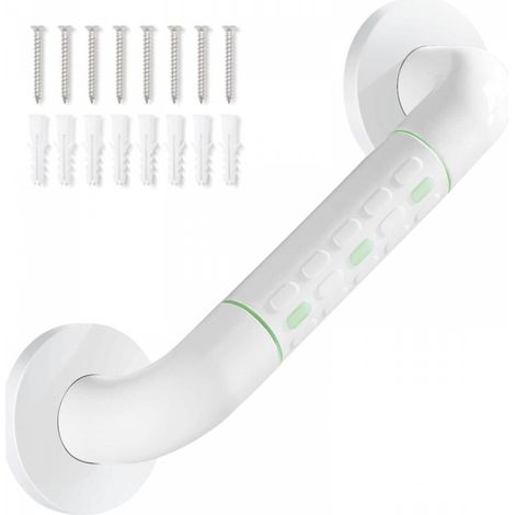 Barre d'appui de douche droite en acier inoxydable avec finition plastifiée, poignée de douche murale antidérapante, porte-serviettes, blanc 30 cm (1/5)