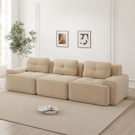 Divano modulare a 3 posti 293x104x69 cm - Divano lineare con seduta profonda e rivestimento in velluto a coste - Beige (1/5)