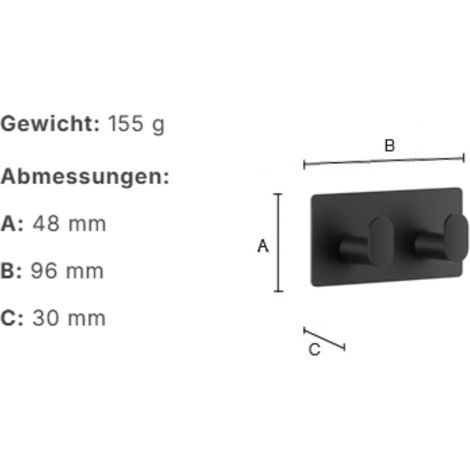 Smedbo CUBE Doppel Haken. Matt Schwarz. Selbstklebend. BB456