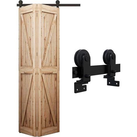 Kit de quincaillerie for Portes coulissantes à Double pli de 3,3 à 4 Pieds for Portes de Grange unidirectionnelles, Noir, en Forme de T, sans Porte(92cm 3FT Rail kit) (1/5)