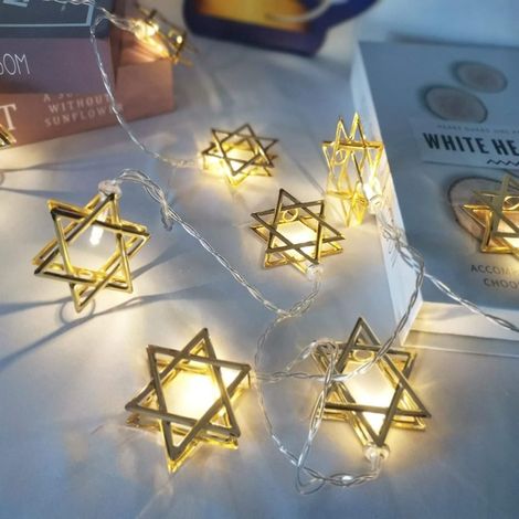 Guirlande lumineuse de 3 mètres (10 pieds) en forme d'étoile à six branches, avec 20 LED blanc chaud, pour décoration de Noël.