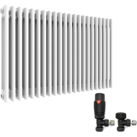 ELEGANT 600 x 999 mm Traditional Radiator Cast Iron Style Horizontal Radiator White Triple Horizontal Column Radiators and Anthracite Thermostatic Radiator Valves (1/5)