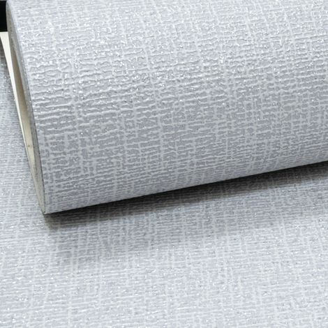 Grey Thick Textured Silver Glitter Vinyl Wallpaper Shimmer Linen Effect Plain (1/5)