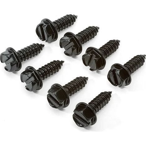 Vis de plaque d'immatriculation noires - Lot de 8 fixations antivol pour avant et arrière, adaptées aux cadres et caches de plaques sur voitures, camions, SUV - Boulons autotaraudeurs inoxydables (1/5)