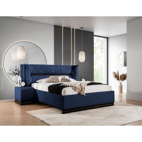 Polsterbett Doppelbett Set.1 HAMILTON 160x200cm Stoff Magic Velvet Dunkelblau (1/5)