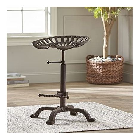 2x Brown Barstool Tractor Seats Bar Stool Cast Iron Kitchen or Garden, Classic Rustic Industrial Vintage Look (1/5)