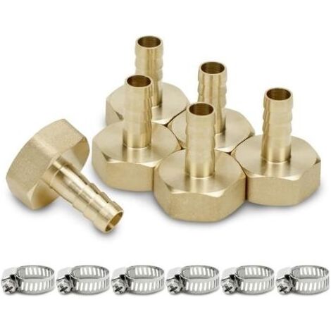 Lot de 6 raccords cannelés, laiton, filetage BSP femelle, colliers serrage, outils pneumatiques (1/5)