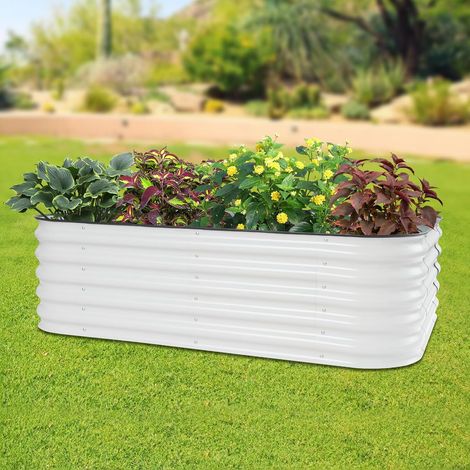 Jardinière surélevée 195 x 60 x 43 cm - Jardinière surélevée pour légumes et fleurs - En acier - Blanc, gris clair (1/5)