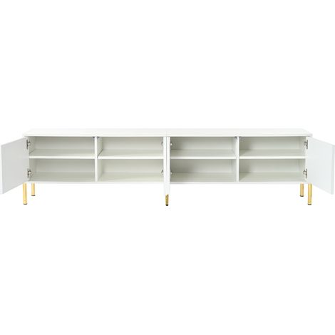 Meuble TV blanc 190 cm avec portes rainurées et pieds dorés de 15 cm (1/5)