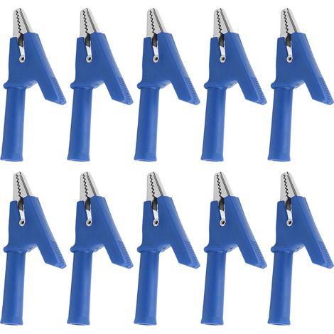 10-mm-Krokodilklemmen, 10-A-Öffnung, 10er-Packung mit 4-mm-Steckschlüssel-Zubehörset, Blau (1/5)