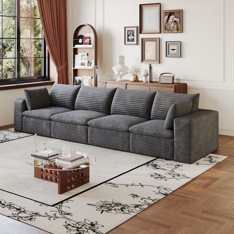 Modulares Sofa 340 cm dunkelgrau Stoff mit Schaumstoffpolsterung und variabler Kombination (1/5)