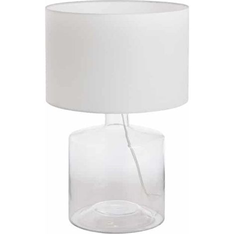 Tischleuchte E27 50 cm Weiß Stoff Glas Modern Tischlampe