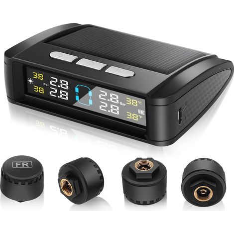 0-6bar SystèMe De Surveillance De La Pression Des Pneus Solaire USB Moniteurs 4 Capteur, 5 Modes Alarme, Voitures LKW RV Camper Camion Wohnwagen Externe (1/5)