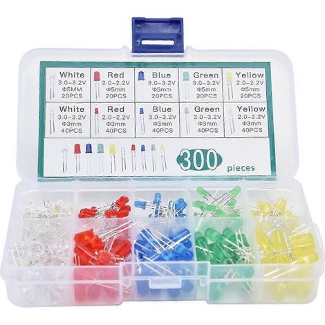 Lot de 300 diodes LED 5 couleurs, ampoules lumineuses, composants électroniques pour bricolage et réparation (1/4)