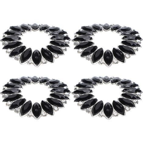 Lot de 4 clips de chaussures décoratifs en alliage de zinc et de fer, ornés de fleurs brillantes et tendance (noir). (1/5)
