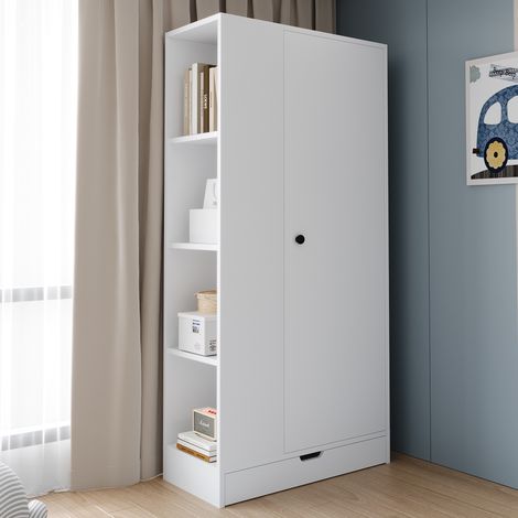Armario para dormitorio, armario ropero estrecho ahorra espacio para recibidor o salón, con 1 puerta, estantes y cajones 70 x 40 x 170 cm, Blanco (1/5)