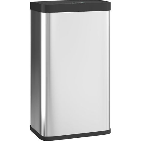 Cubo de basura con sensor de movimiento, 45 L, con tapa de cierre suave, ideal para la cocina, el dormitorio o la oficina, color plata. (1/5)