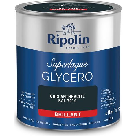 Ripolin – Peinture glycéro 2 en 1 brillant 0,5L – Gris anthracite RAL 7016 – Haute résistance aux chocs et taches – Pour bois et métal (1/5)