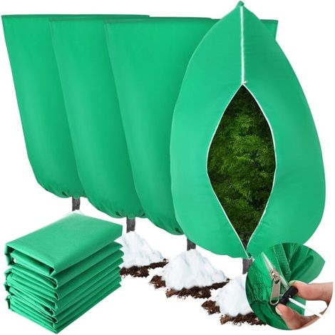 Protections hivernales pour plantes - avec fermeture éclair et cordon de serrage - Protègent les plantes pendant l'hiver - Lot de 4, Vert, 60 x 80 cm (1/5)