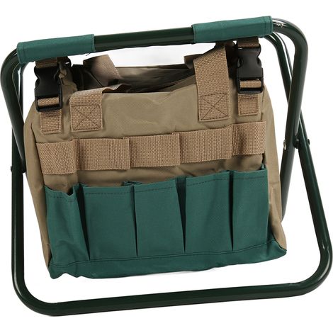 Tabouret pliant robuste avec sac, trousse à outils de jardinage multifonctionnelle verte (1/5)