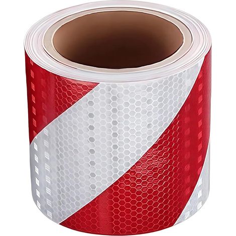 Nastro riflettente autoadesivo 10 cm x 25 m rosso e bianco - Nastro riflettente ad alta visibilità in PET impermeabile - Sicurezza di veicoli, camion, porte di garage, segnaletica (1/5)