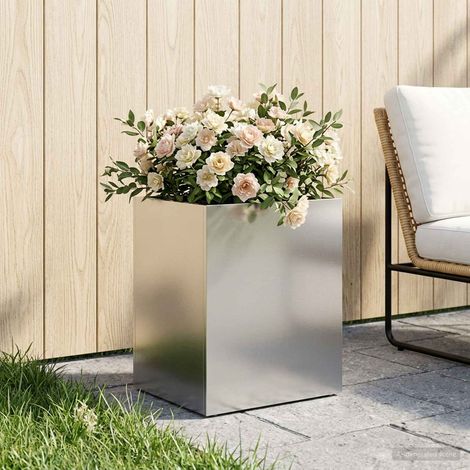 vidaXL Macetero de Jardín Plateado 40 x 30 x 50 cm Acero inoxidable (1/5)