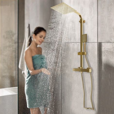 Senderpick – Colonne de douche thermostatique dorée en laiton – Tête de douche en acier inoxydable 304 – Grand jet ajustable – Facilité d'utilisation