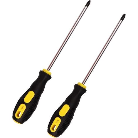 Jeu de deux tournevis cruciformes Phillips de 15 cm (6 pouces) avec manche antidérapant et embout magnétique, tournevis cruciforme PH2 6 mm (1/4)