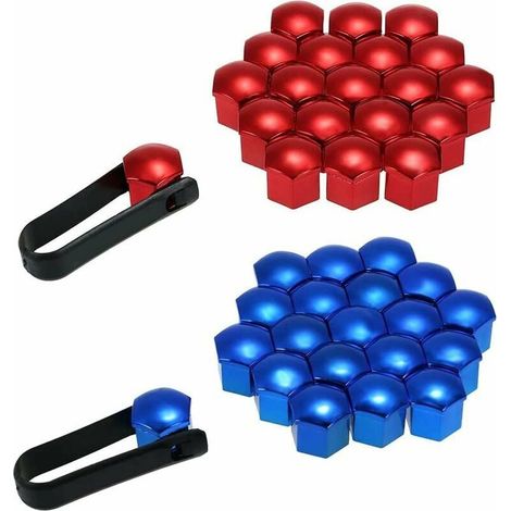 40 tapas de tuercas de rueda de 17 mm, tapas protectoras hexagonales para tuercas de rueda universales, con herramienta de extracción (rojas y azules) (1/5)