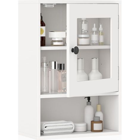 COSTWAY Armoire Murale de Salle de Bain, Armoire Suspendue de Toilettes avec Étagère Réglable, Placard Mural avec Porte en Verre Trempé, Grande Capacité, pour Salle de Bain, Salon,35 x 18 x 51 cm (1/5)