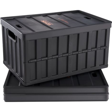 Caisse de Rangement Plastique Pliable avec Couvercles 3PCS Bac de Rangement Empilable Capacité d'Une Boîte 65 L avec Poignées Grands Bacs Robustes pour Vêtements Jouets Livres Accessoires, Noir (1/5)