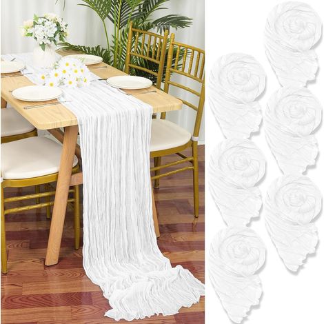 Lot de 6 chemins de table en gaze blanche, 55x300 cm, pour mariage ou douche nuptiale. (1/5)