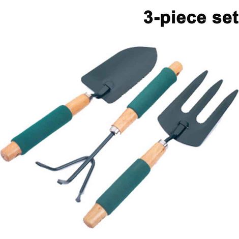 Ensemble de 3 mini-outils de jardin en acier au carbone avec manches en bois pour pots de fleurs, semis et plantes en vrac.