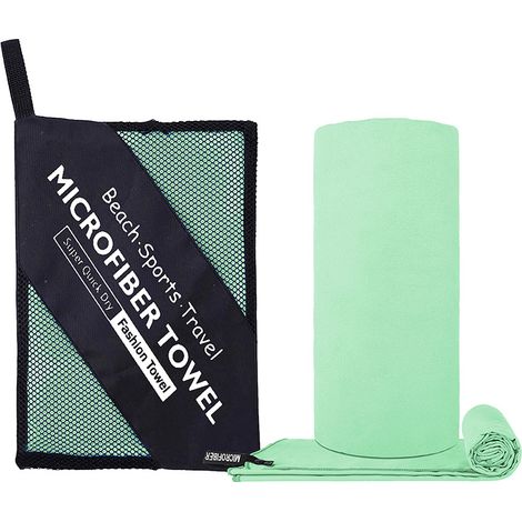 Schnelltrocknendes, doppelseitiges Mikrofaser-Sporthandtuch – 40 x 80 cm, tragbar und saugfähig für Fitness, Yoga, Schwimmen und Reisen – Mintgrün-x