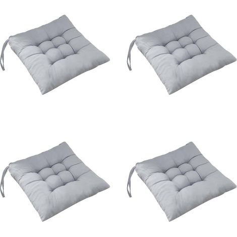Ensemble de 4 coussins de chaise 40 x 40 cm, capitonnés, en mousse à mémoire de forme, avec attaches, pour salle à manger, salon ou terrasse, gris.