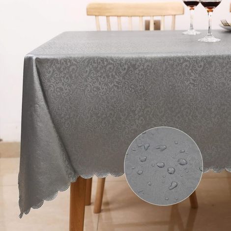 Rectangular Stain-Resistant Tablecloth 140×200cm Waterproof Kitchen Tablecloth Rectangular PU Oilcloth Easy Washable (Grey) (1/5)