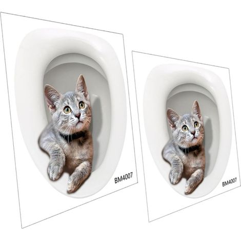 2-teiliges Set Toilettensitzaufkleber, niedliches Katzenmotiv, wasserfest, selbstklebende Toilettendeckelaufkleber
