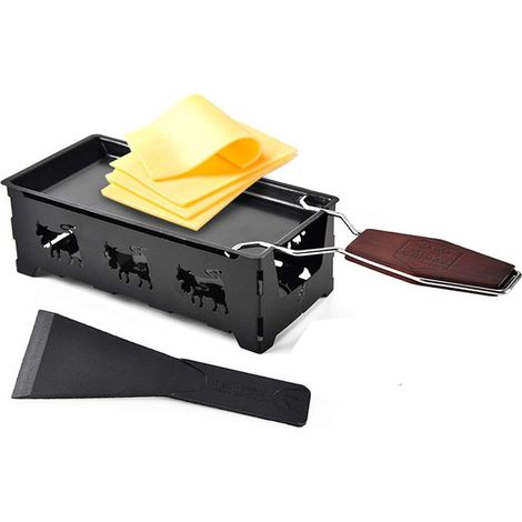 Raclette Fromage Mini Fondue Fromage Portable Raclette Appareil 2 Personnes Chandelles Raclette Métal Moule à Fromage Antiadhésif (Noir) (1/5)