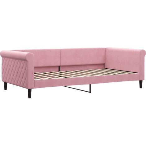 Lit simple Lit adulte Lit de repos rose 100x200 cm velours (1/5)
