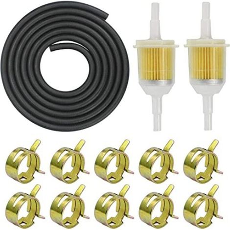 Meter langer Kraftstofffilterschlauch, 2 Stück, Kraftstofffilter, 10 Edelstahl-Schlauchschellen für Auto, Motorrad, Roller, Rasentraktor. (1/4)